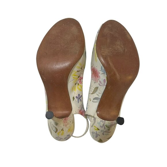 Vintage French Bootery 1950s Floral Leather Peep Toe Slingback Heels –Size 8.5B - Picture 8 of 15